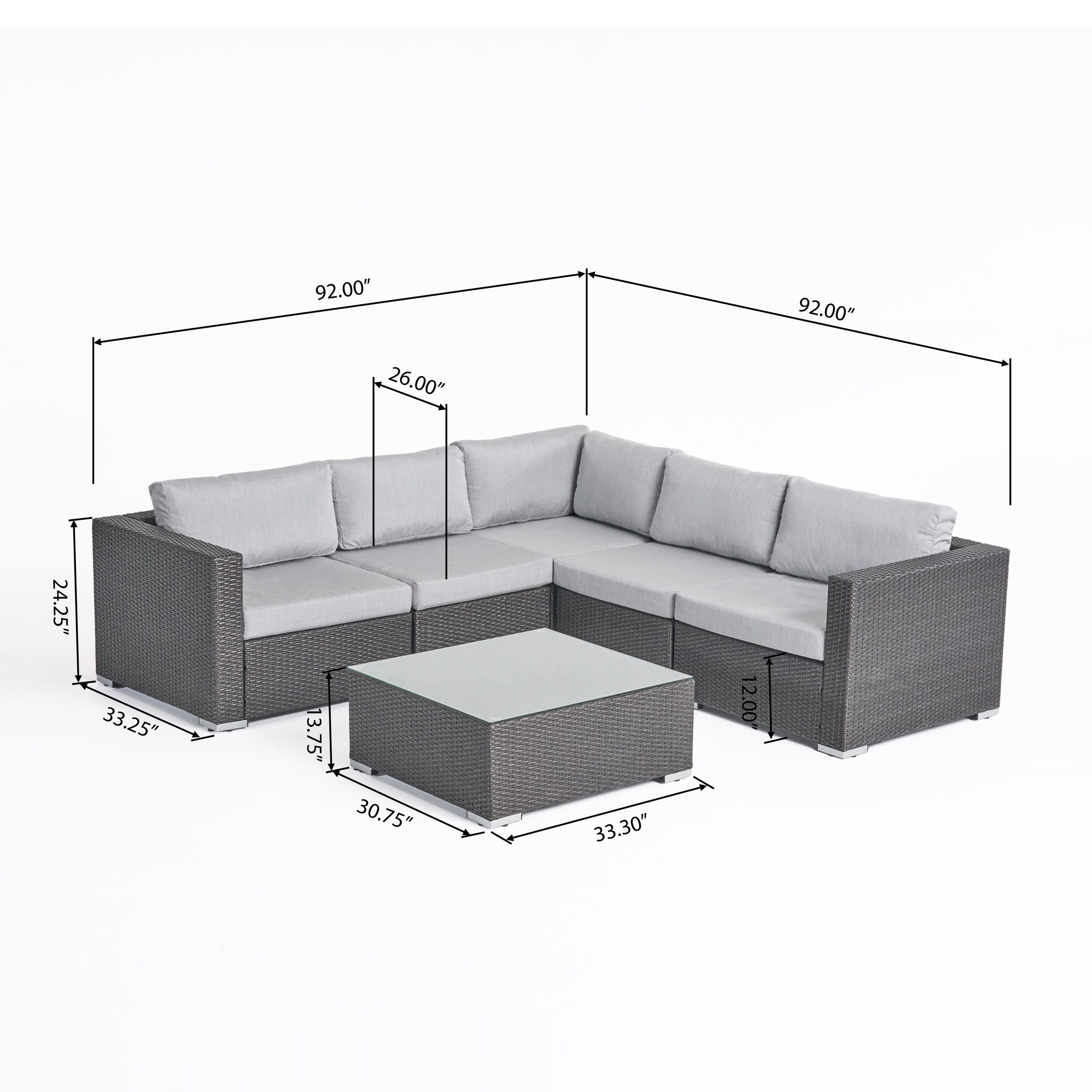 Kyra Outdoor 5 Seater Wicker Sectional Sofa Set with Sunbrella Cushions