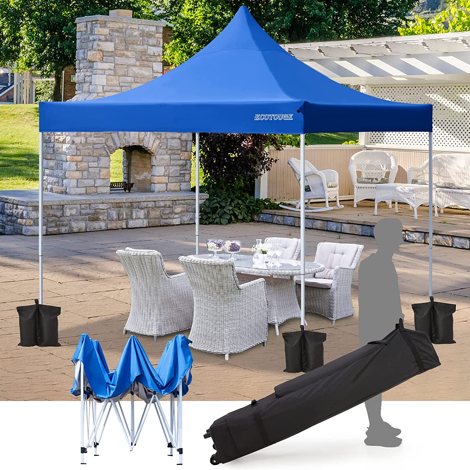 10 x 10 Pop Up Tent Canopy with Wheeled Roller Bag, Fold Instant Patio Canopy, Anti-UV Canopy Tent（Blue)