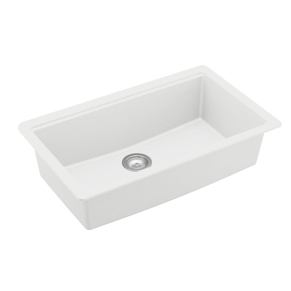 Karran QUWS- 875 Quartz 32.5 in. Single Bowl Undermount Workstation Kitchen Sink in White QUWS-875-WH