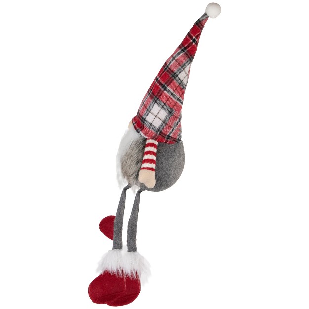 Red Gray And White Plaid Sitting Gnome Christmas Decoration