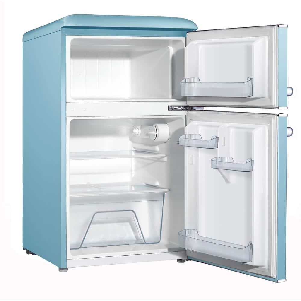 Galanz 31 cu ft Retro Mini Fridge with Dual Door True Freezer in Blue