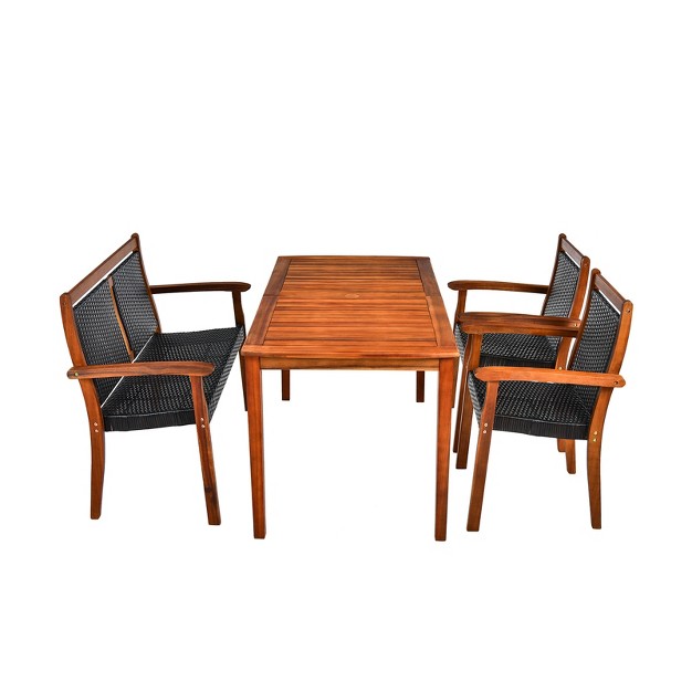 Tangkula 4 Pieces Outdoor Dining Furniture Set Patio Space saving Pe Rattan Dining Set W umbrella Hole