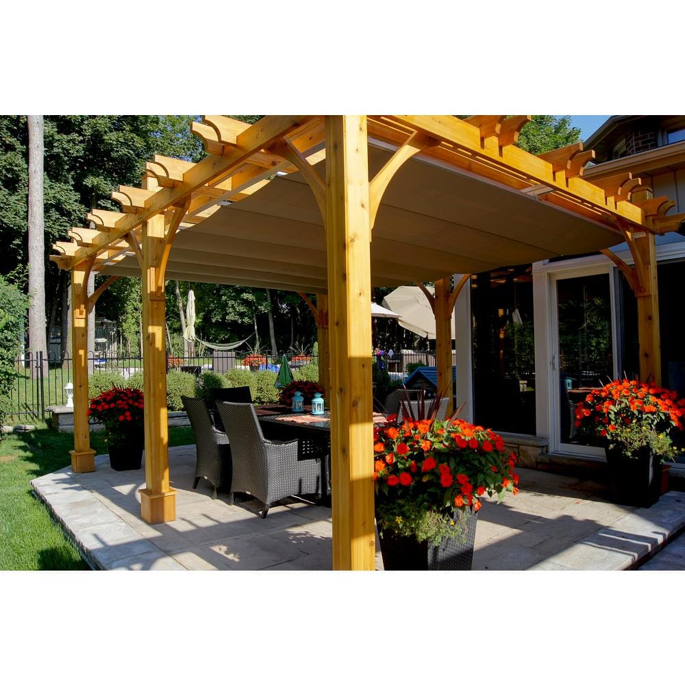 Outdoor Living Today 12 ft. x 16 ft. Breeze Cedar Pergola with Retractable Canopy BZ1216WRC