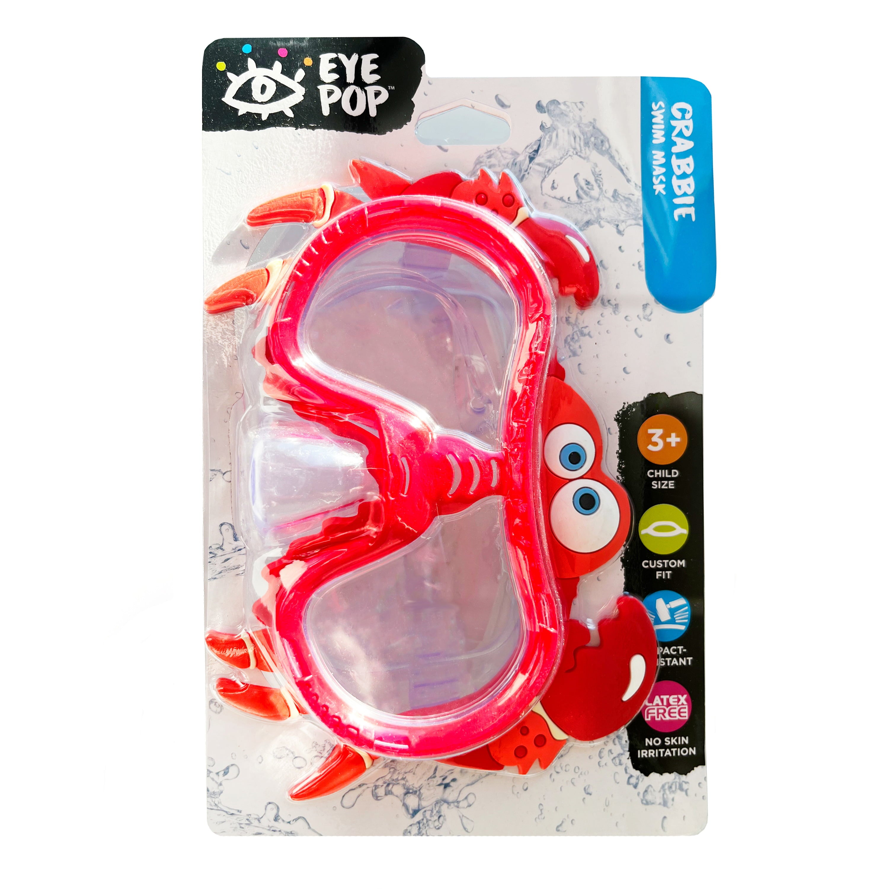 Eye Pop Red and Clear Swimming Sport Goggles For Kids, Ages 4 Years and Up, Crab Character