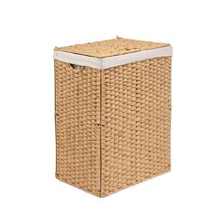 Seville Classics Lidded Rectangular Tan Collapsible Plastic Wicker Laundry Hamper Basket with Washable Liner WEB655