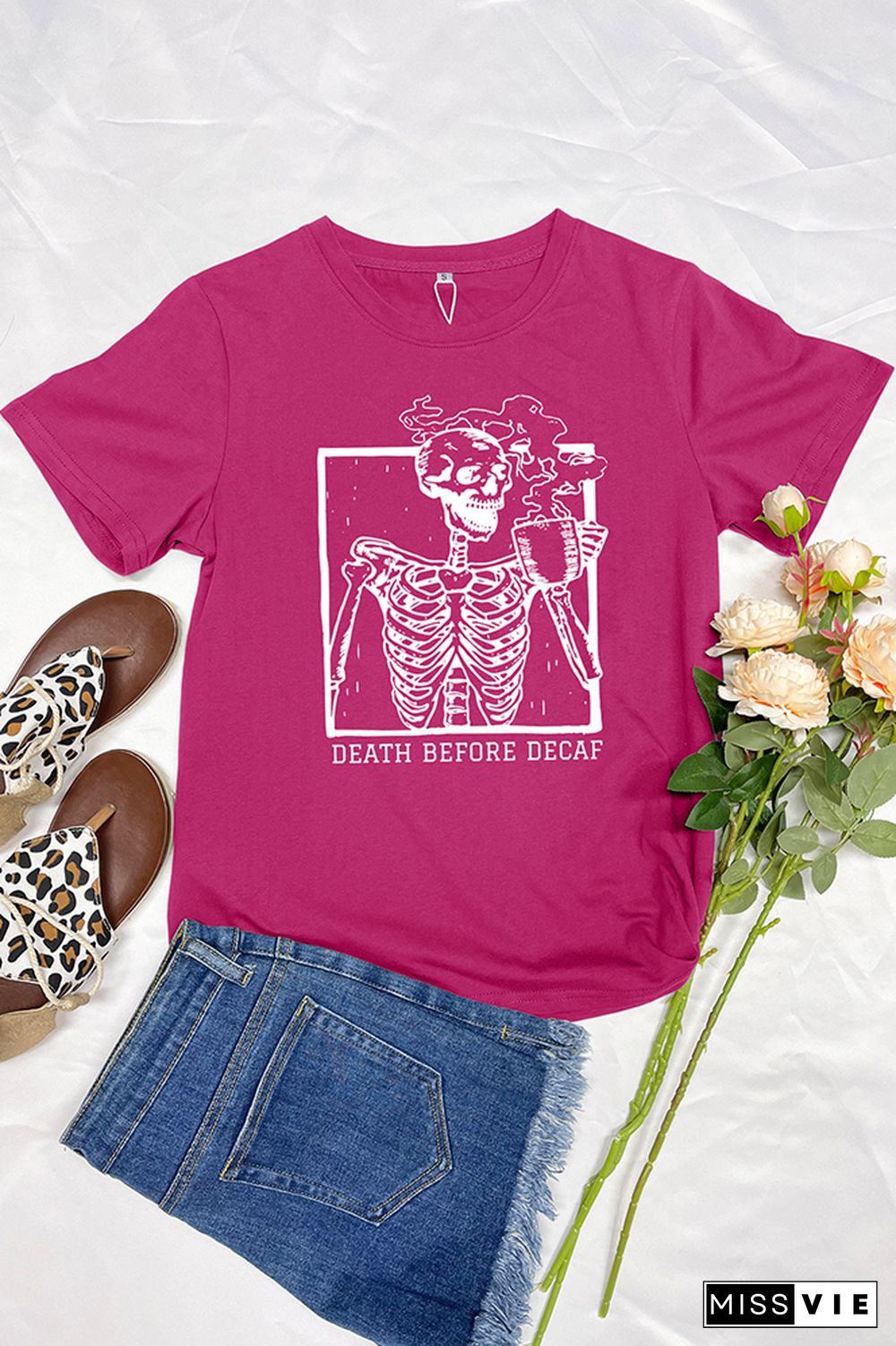 Skeleton Death Before Decaf Skeleton Drink Coffee Graphic T-Shirt Wholesale