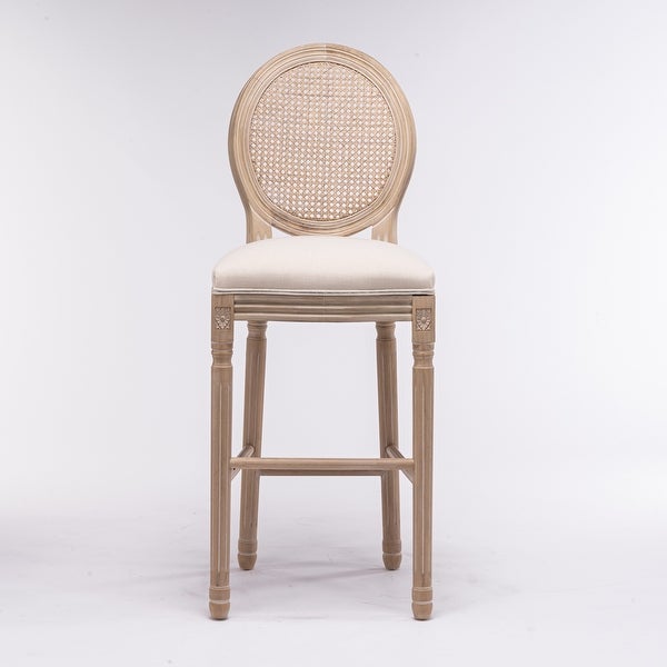 2pcs French Style Barstools with Upholstered Seating and Rattan Back