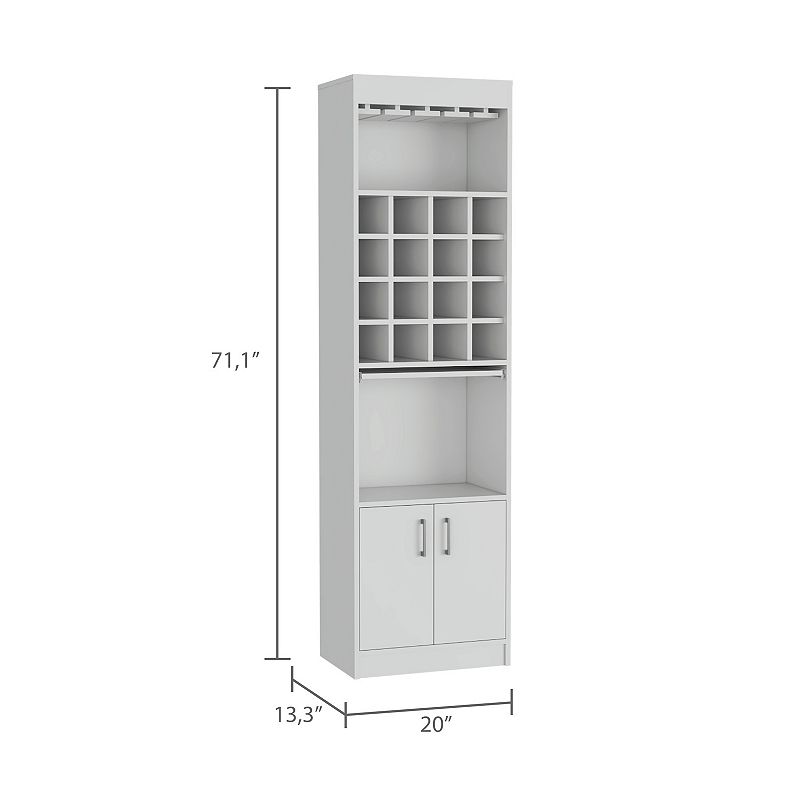 DEPOT E-SHOP Soria Bar Dbl Door Cabinet， Sixteen Built-in Wine Rack，Concealable Serving Tray， White