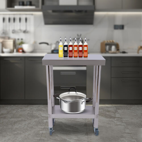 Stainless Steel Food Prep Table Kitchen Worktable with Shelf Castors Restaurant