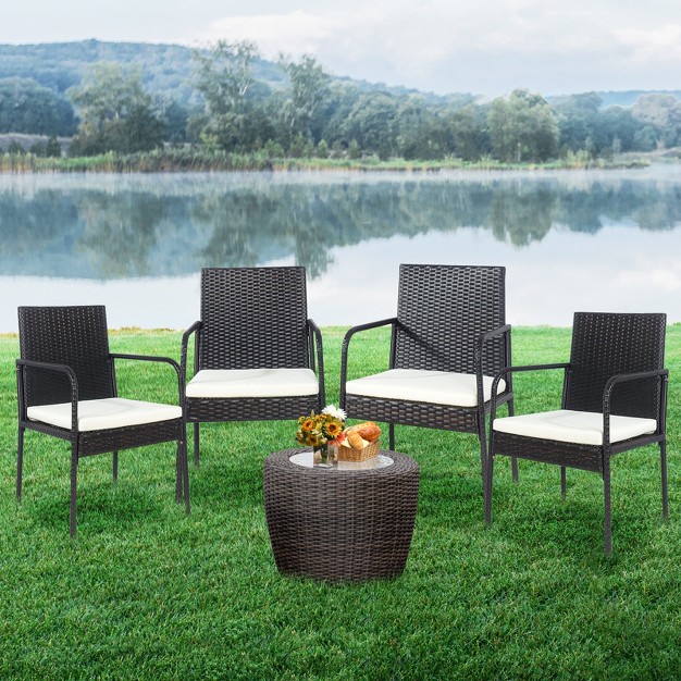 Tangkula 4 Pcs Patio All weather Wicker Rattan Dining Chairs Outdoor Arm Cushioned Seats Armrest Garden