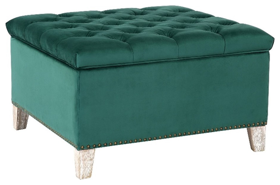 Square 29.5 quotVelvet Tufted Storage Ottoman   Farmhouse   Footstools And Ottomans   by Homesquare  Houzz