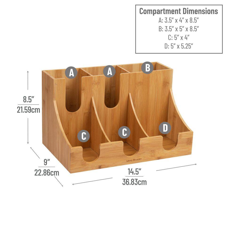 Mind Reader Bali Collection 6-Compartment Cup Lid and Condiment Organizers Breakroom Countertop Organizer Bamboo Brown 3SECBMBK-BRN