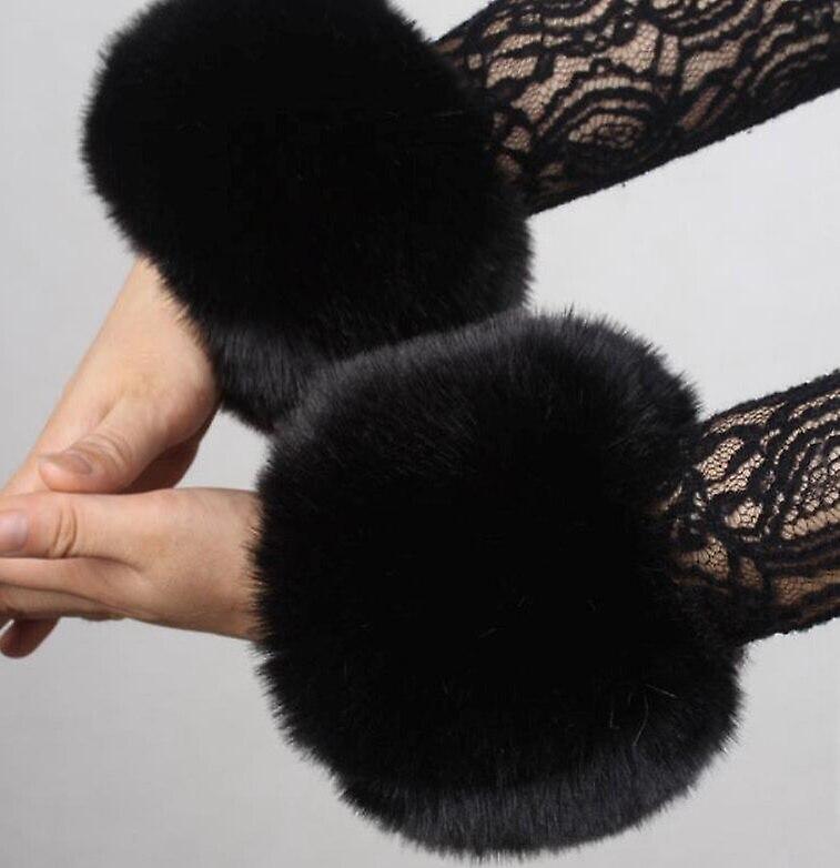 Winter Warmer- Soft Fluffy Faux， Fox Fur Arm Wrist， Sleeve Gloves