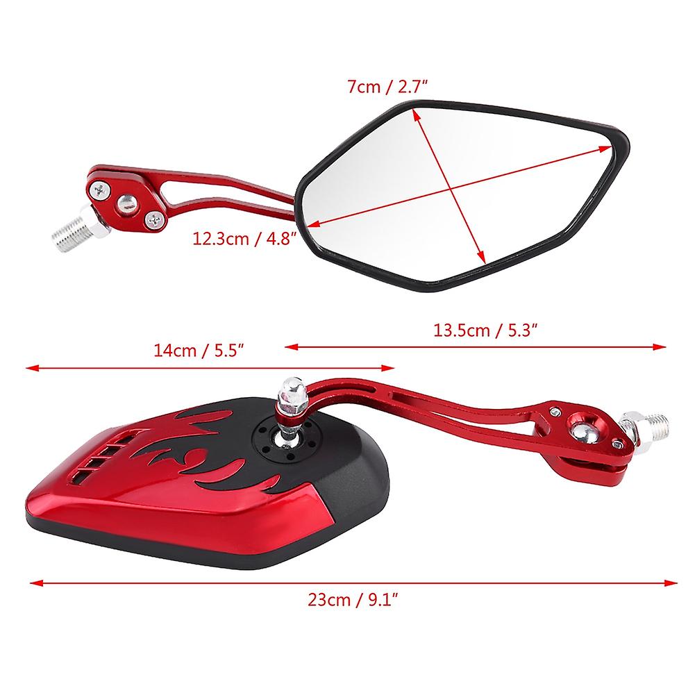 1 Pair Of 8mm 10mm Universal Motorcycle Scooter Aluminum Flame Pattern Rear View Mirrors Red