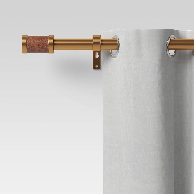 Faux Leather Cylinder Plated Curtain Rod Brass