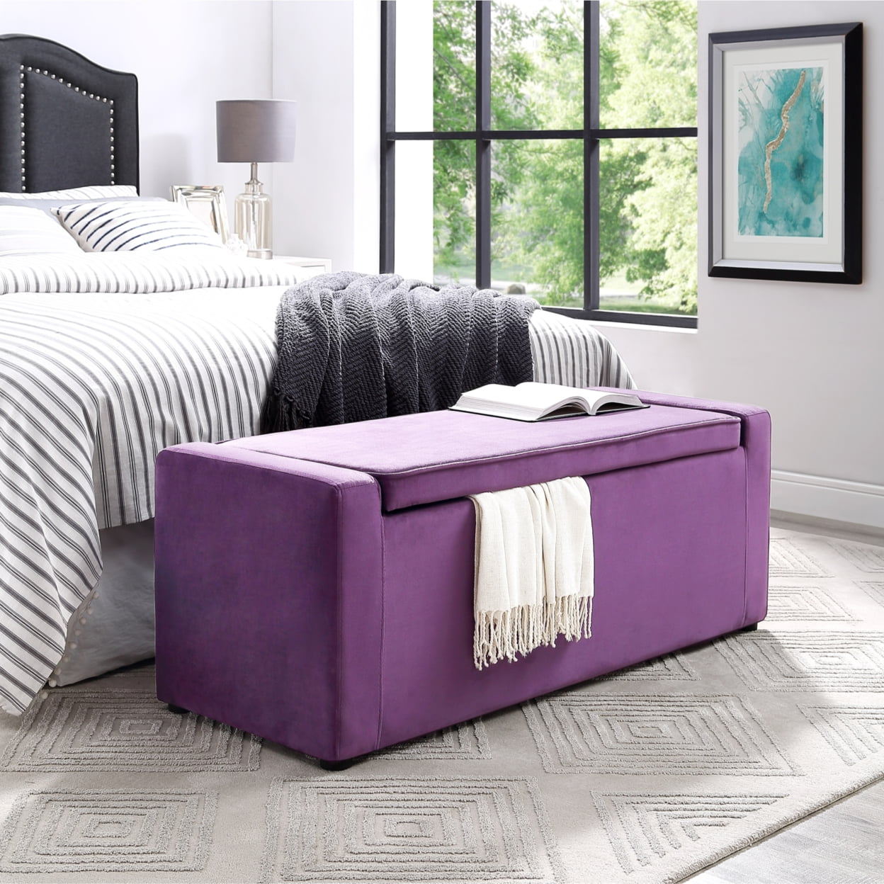 Carson Velvet Storage Bench-Shoe Storage-Upholstered-Living Room, Entryway, Bedroom-Inspired Home