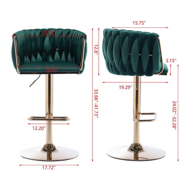 Modern Bar Stools Set of 2 Adjustable Mechanical Lifting Velvet and Golden Leg Simple Bar Stool