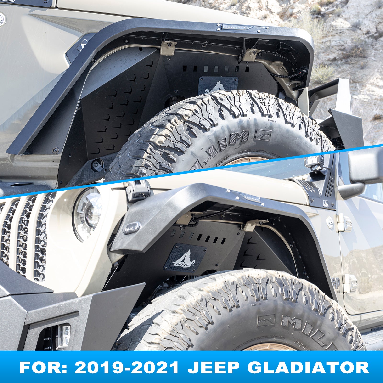 WOLFSTORM Front Inner Fenders Liners for 2019-2021 Jeep Gladiator JT Offroad Powder Coat Steel