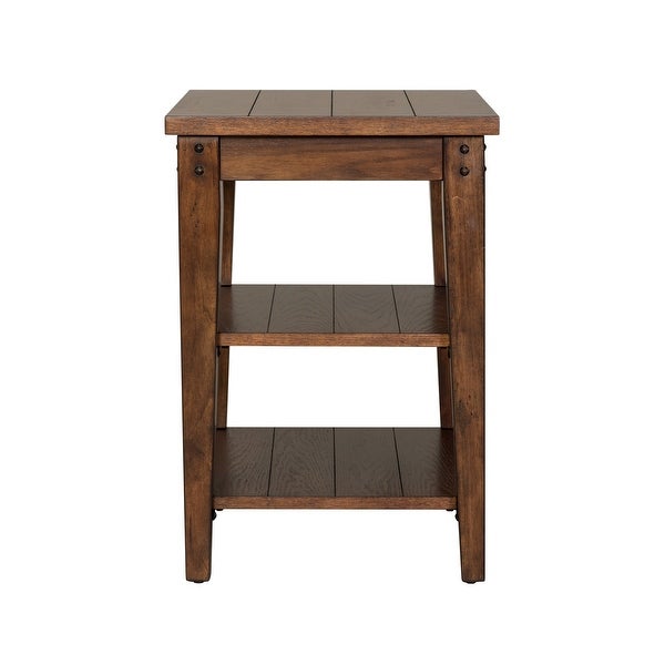 Lake House Rustic Brown Oak Tiered Table