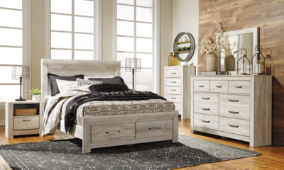 Signature Design by Ashley Bellaby Farmhouse 1 Drawer Nightstand with 1 Storage Cubby & Slim-Profile USB Charging Station, Whitewash