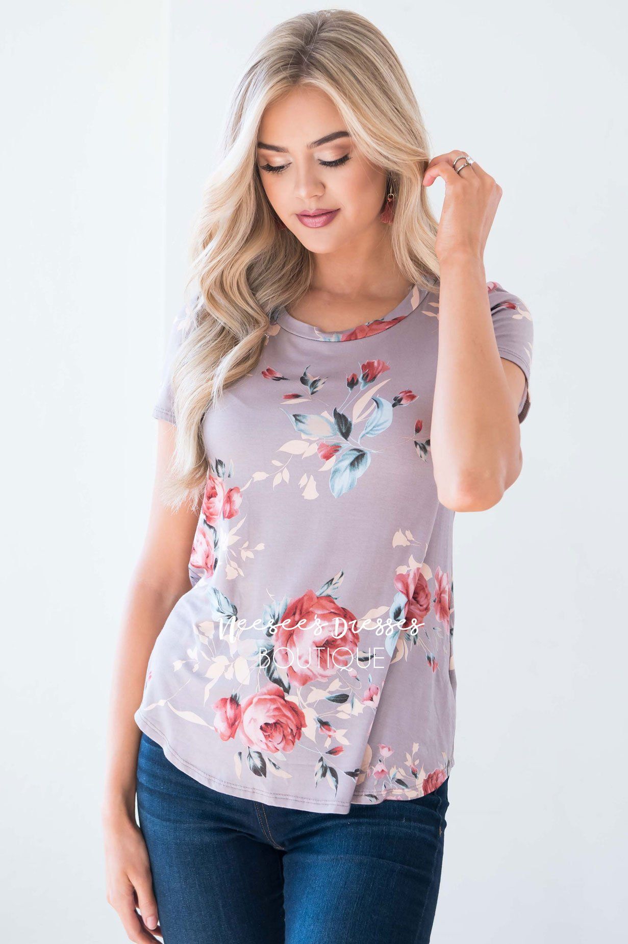 Mocha Floral Simple Tee