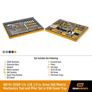 GEARWRENCH 120 XP 14 in. 38 in. 12 in. Drive Standard Plier and Mechanics Tool Set in EVA Foam Trays (160-Piece) 8299883071CB