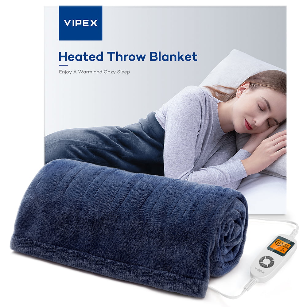 VIPEX Electric Heated Throw Blanket， 50in x 60in Fast Heating Flannel Blanket， Blue