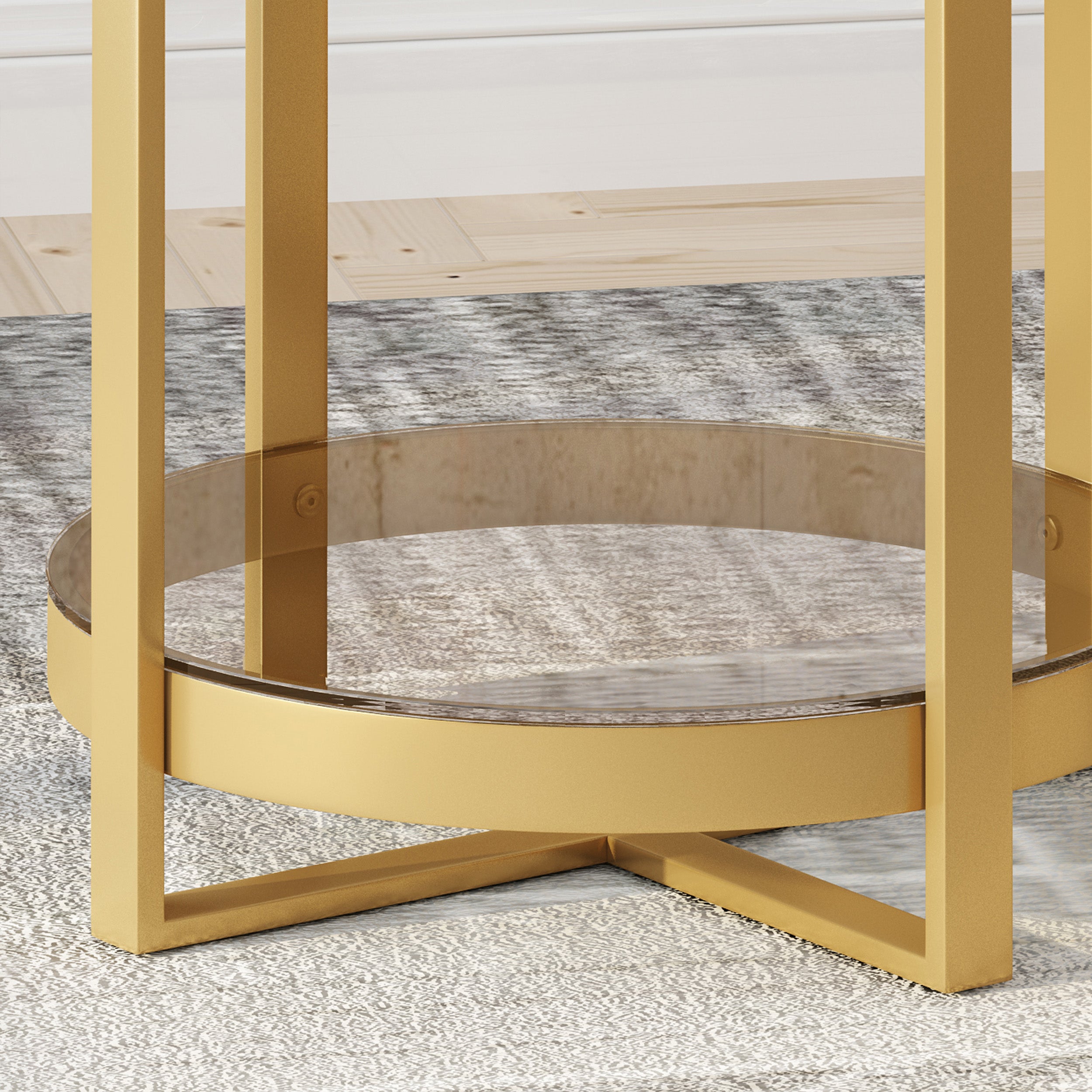 Tate Modern Glam Round Glass End Table with Iron Frame