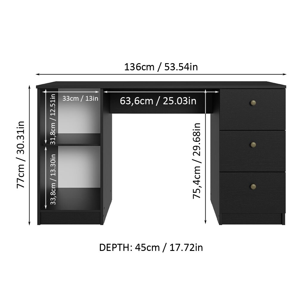 Madesa Modern 53 inch Computer Desk with Drawers and Door  Executive Desk  Wood PC Table  30\