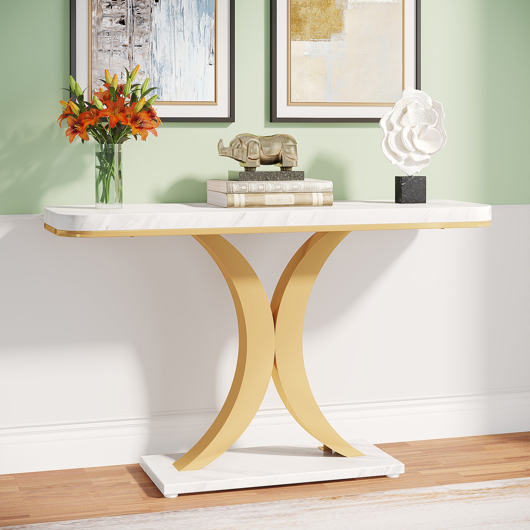 40 Console Table, Narrow Entryway Foyer Table with Geometric Base