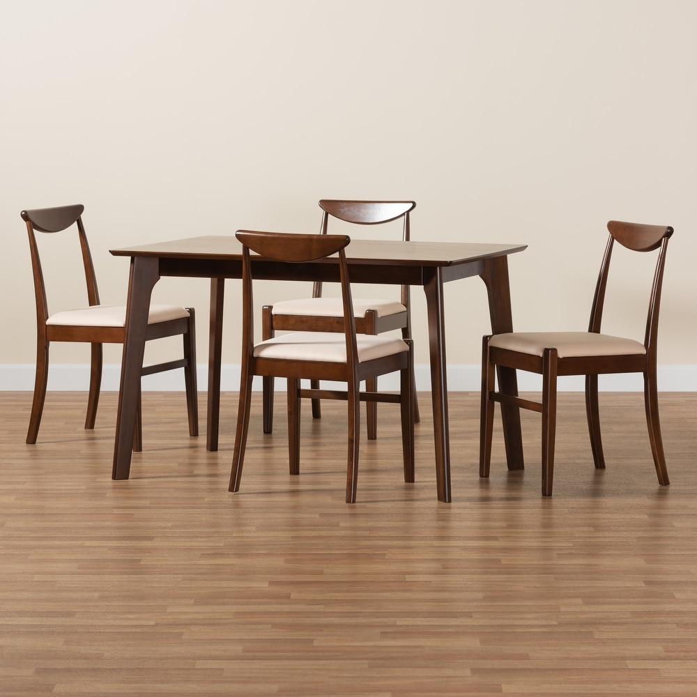 Delphina Mid Century Modern Dark Brown Finished Wood Dining Set