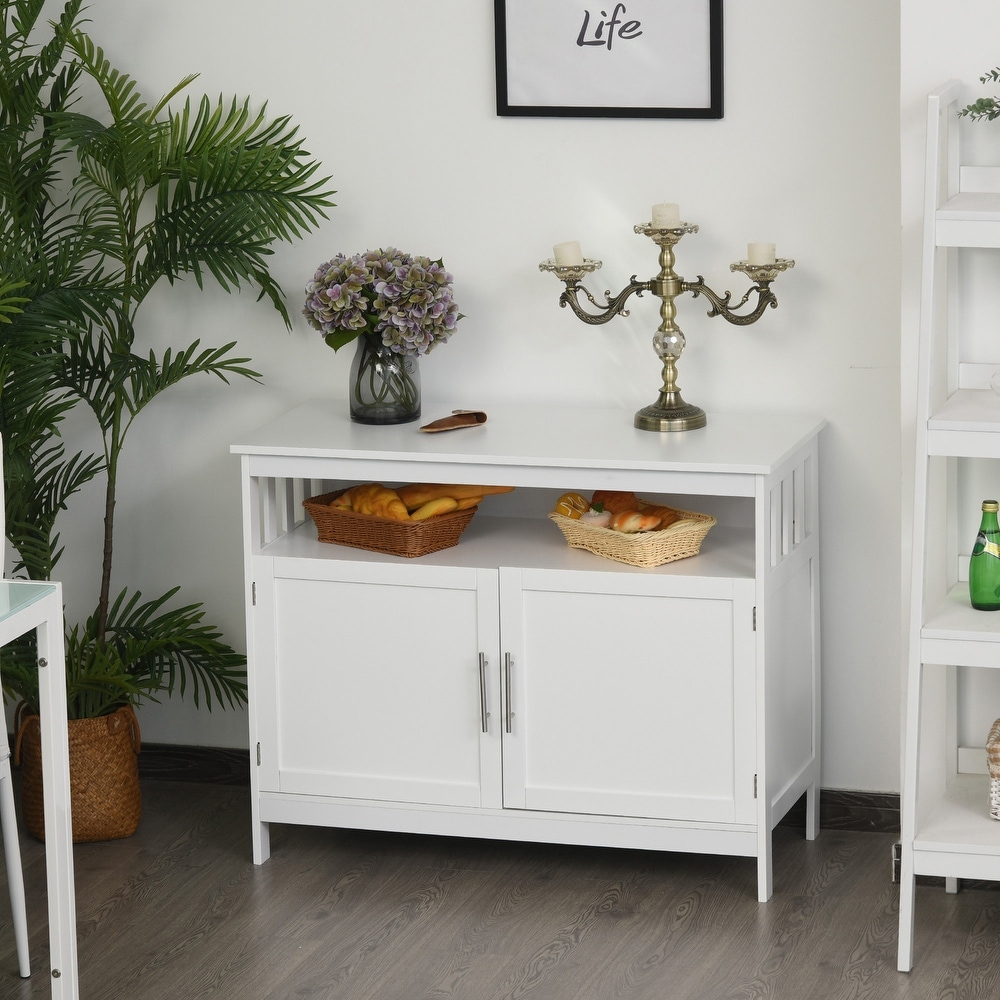 HOMCOM Kitchen Console Table  Buffet Sideboard  Wooden Storage Table with 2 Level Cabinet and Open Space