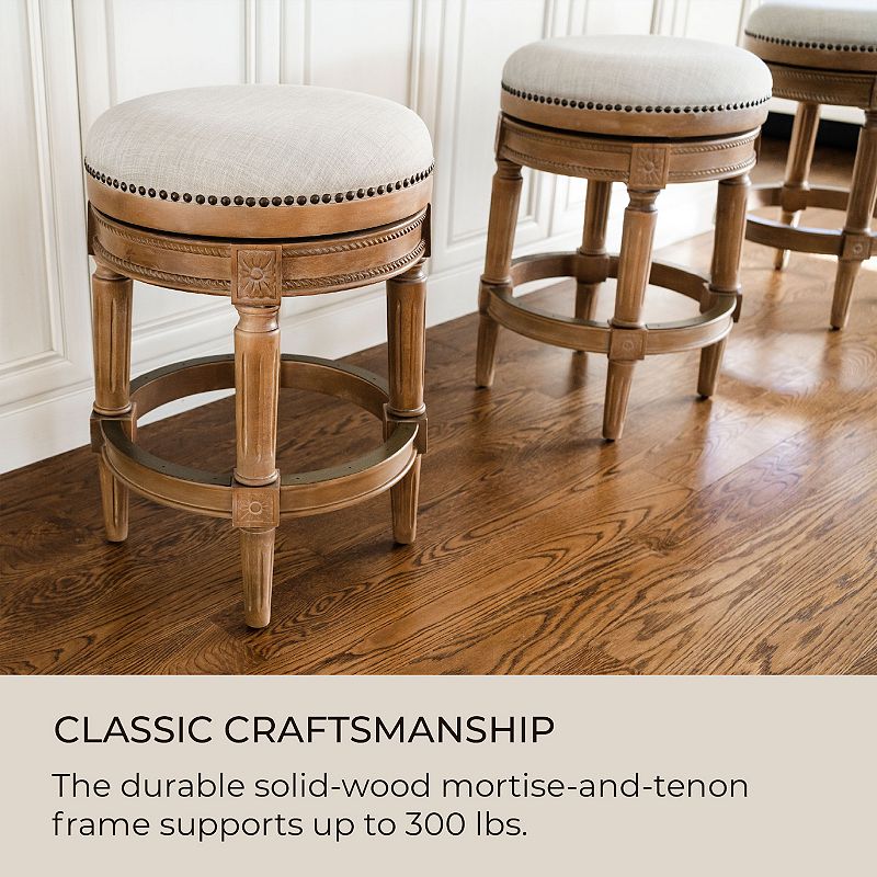 Maven Lane Pullman Backless Counter Stool In Weathered Oak Finish W/ Sand Color Fabric Upholstery