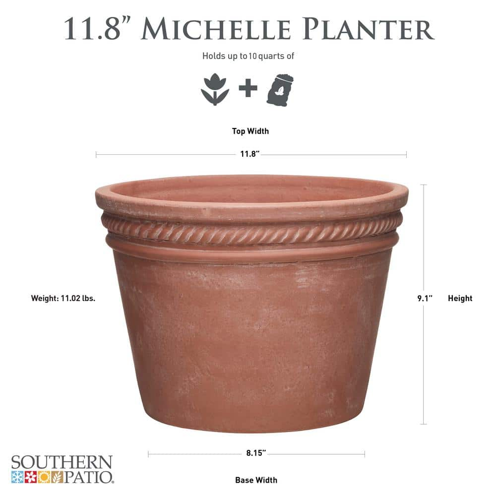 Southern Patio Michelle Medium 11.8 in. x 8.94 in. 10 qt. Terracotta Clay Outdoor Planter CLY-081647