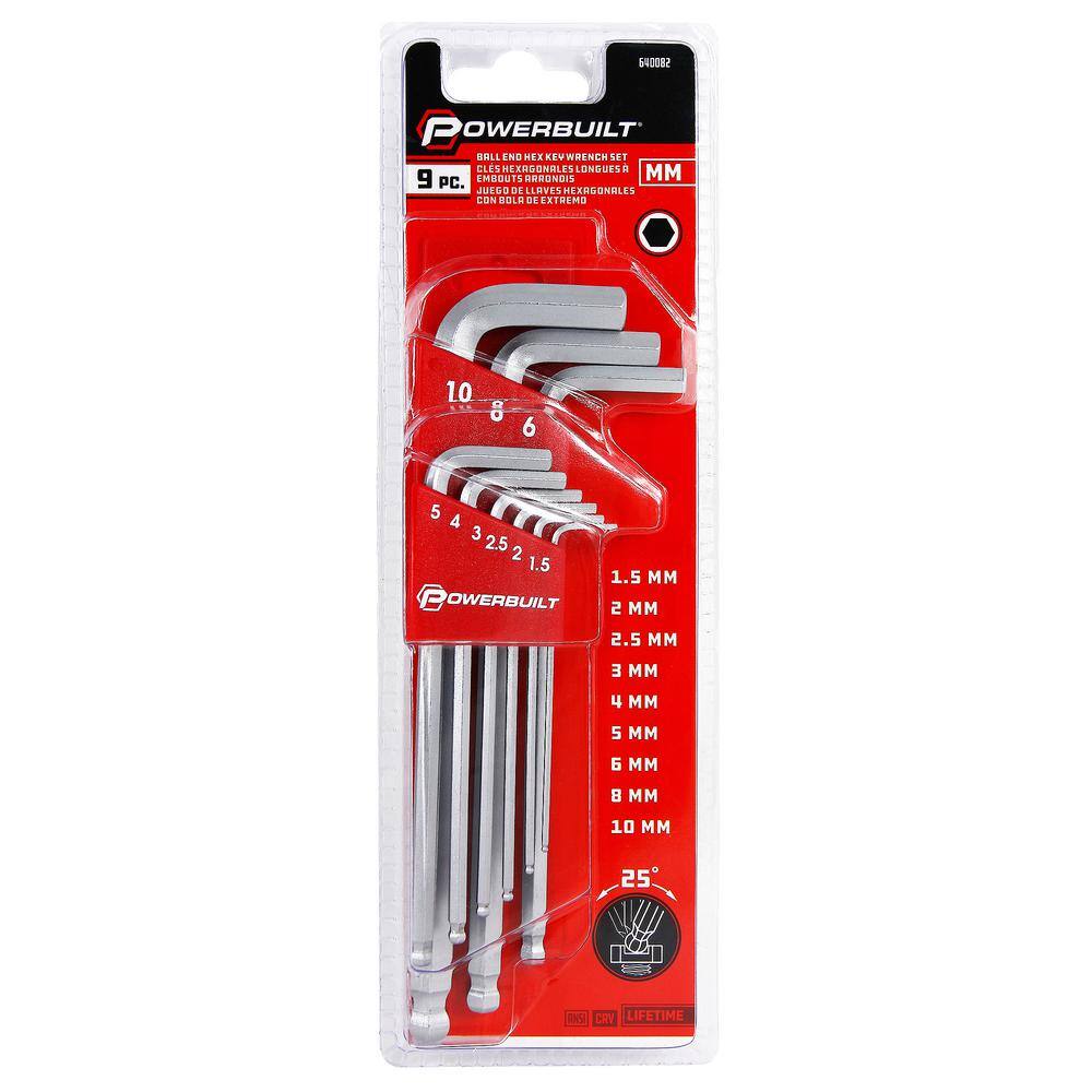 Powerbuilt 9-Piece Metric Long Arm Hex Key Wrench Set 640082