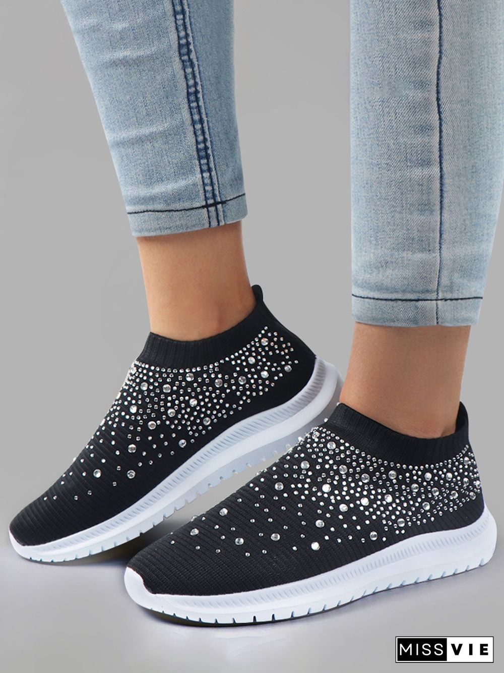 Rhinestone Design Portable Overfoot Lightweight Flyknit Sneakers