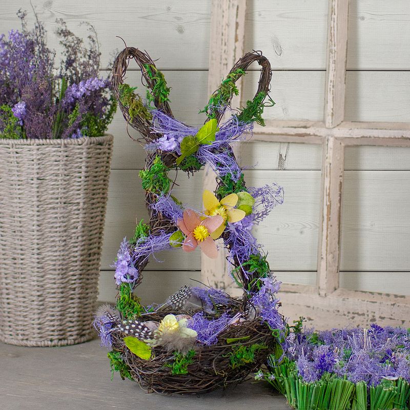 Northlight 14.5 Purple and Green Artificial Floral Bunny Shaped Basket