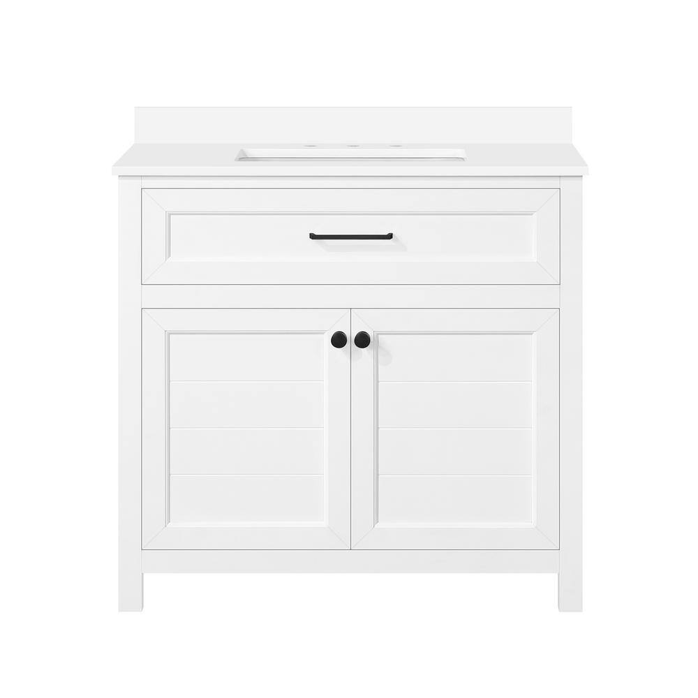 Home Decorators Collection Hanna 36 in. W x 19 in. D x 34.50 in. H Freestanding Bath Vanity in White with White Engineered Stone Top Hanna 36W