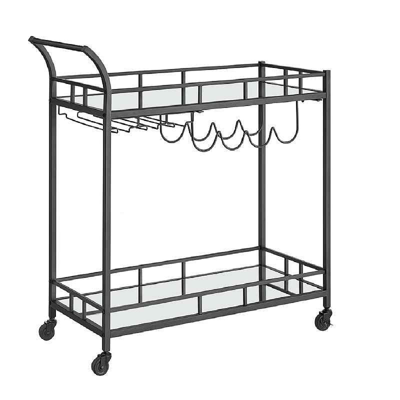 Home Bar Serving Cart， Wine Cart with 2 Mirrored Shelves， Wine Holders， Glass Holders， for Kitchen