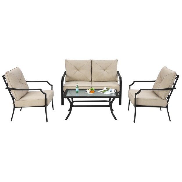 Tangkula 4 Pcs Patio Furniture Set Outdoor Sectional Conversation Set W coffee Table amp Cushions