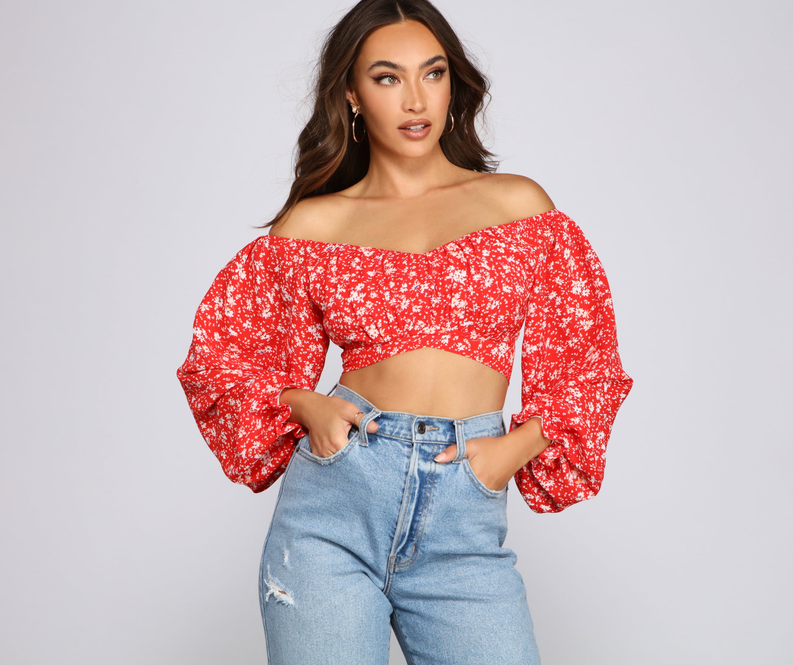 Pretty Fab Off The Shoulder Ditsy Floral Top