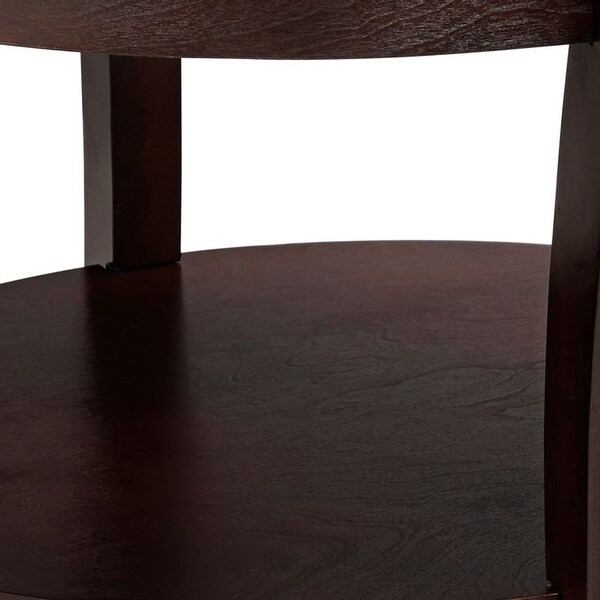 Oval Top Wooden End Table with Glass Insert and Open Shelf， Espresso Brown - 24 H x 27 W x 31 L Inches