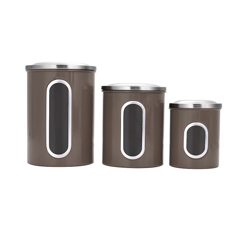 3 Piece Stainless Steel Canister Set in Brown Finish