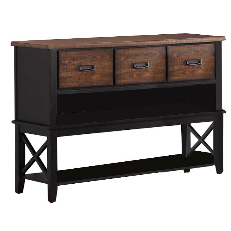 Dual Tone Rubber Wood Server With Spacious Storages Black and Brown