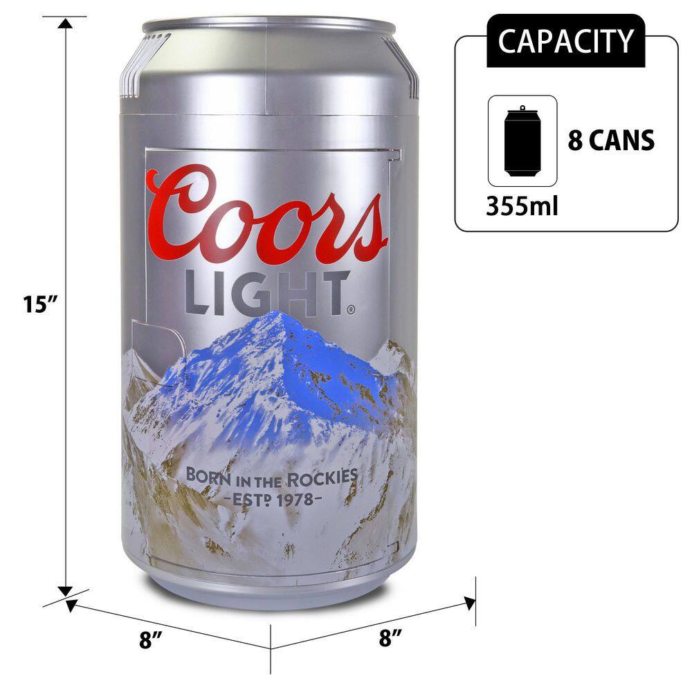 Coors Light Coors Light 8 Can Portable Mini Fridge 12V DC 110V AC Personal Travel Cooler 5.4L (5.7 qt) Silver CLMC-06