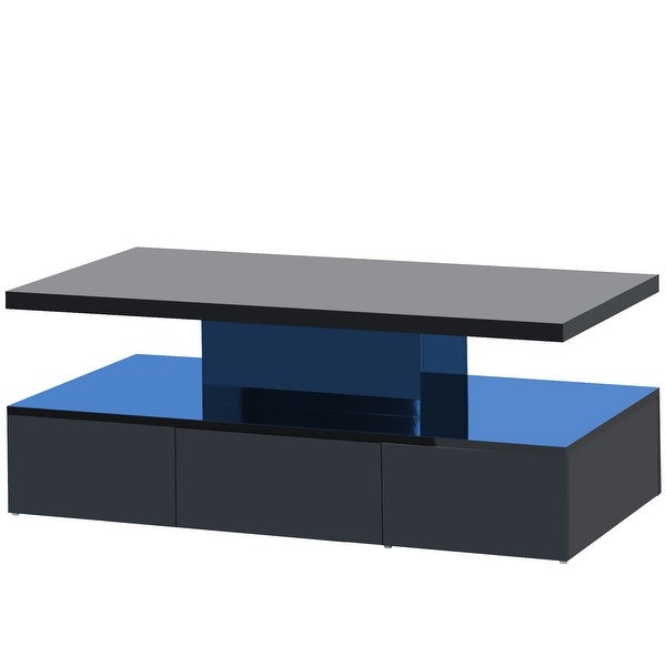 Modern Glossy Coffee Table with Plug-in 16 Colors LED Lighting