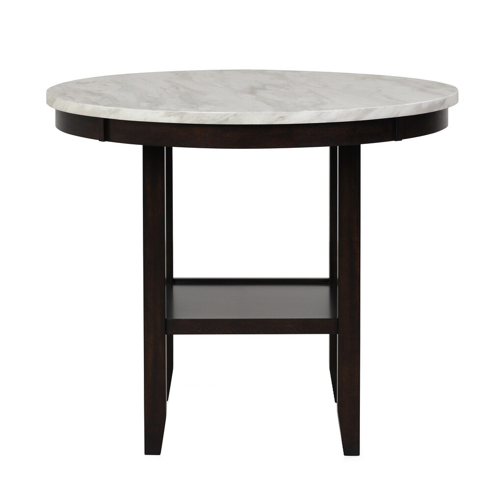 Kate 42 Inch Round Counter Table  Faux Marble Top  White  Espresso