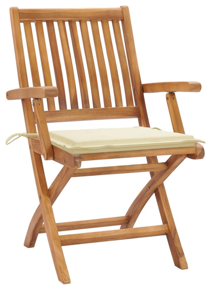 Vidaxl Garden Chairs  Set of 2  With Cream Cushions Solid Teak Wood   Contemporary   Outdoor Folding Chairs   by Virventures  Houzz