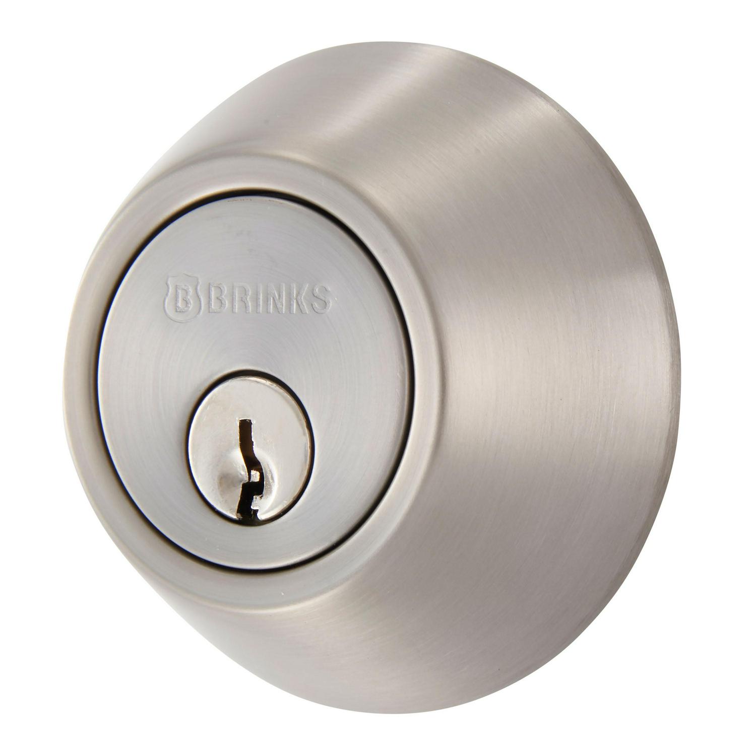 Brinks Keyed Entry Tulip Doorknob and Deadbolt Combo， Satin Nickel Finish， Twin Pack