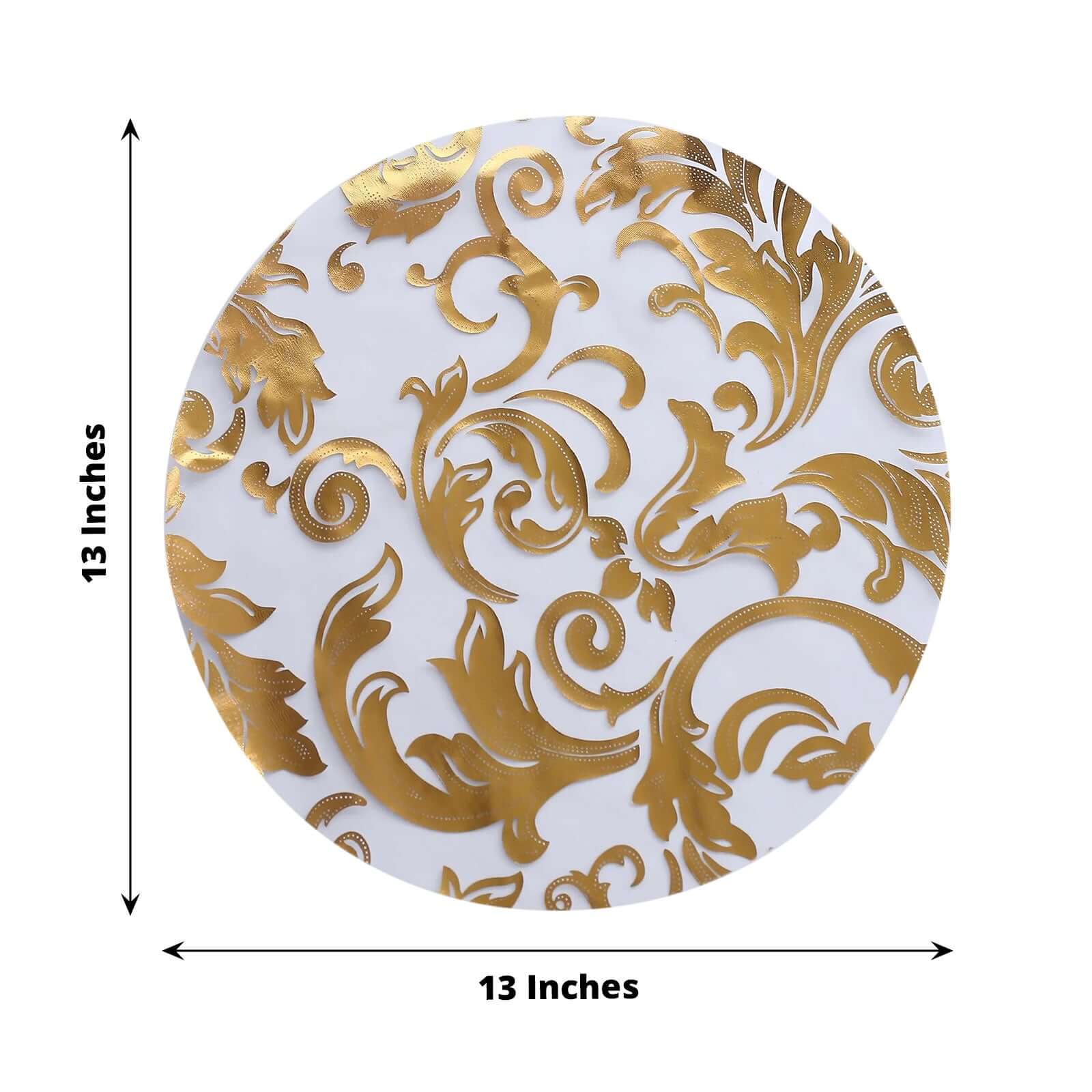 10 Pack Metallic Gold Sheer Organza Round Placemats with Swirl Foil Floral Design, 13